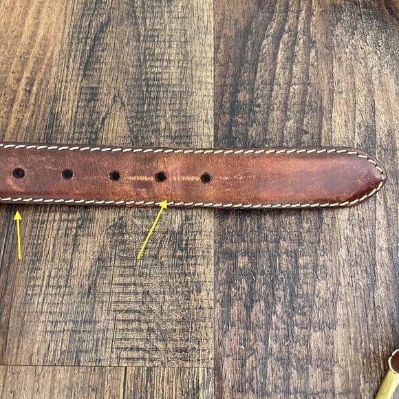 VTG Ralph Lauren Chaps Leather Belt Contrast Stitching Distressed Size 42 Brown - Picture 8 of 16